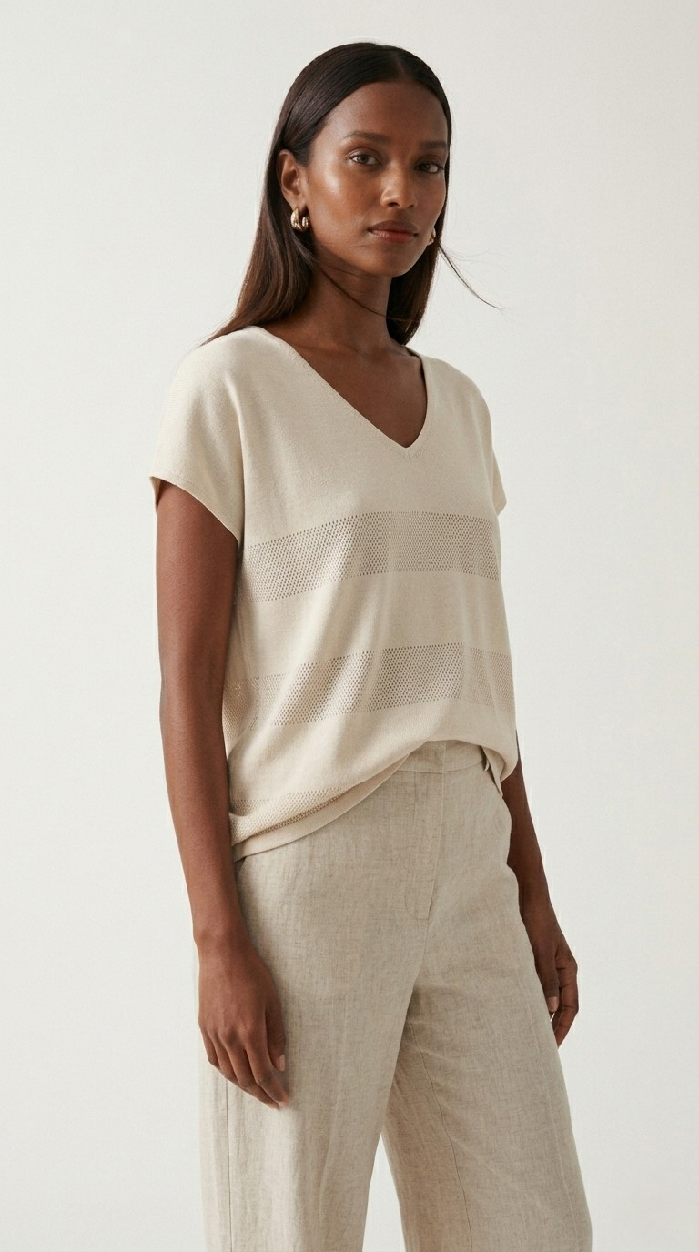 Onde Beige Stripe Texture Knit Sweater
