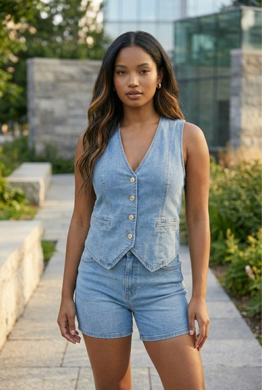 Gilet Denim Button Vest