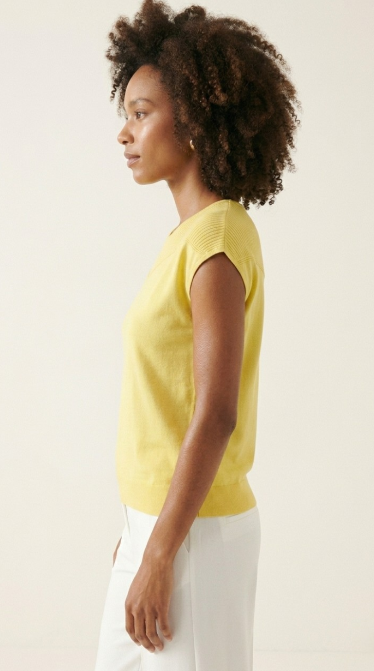Nervuré Yellow Cap Sleeve Knit Sweater