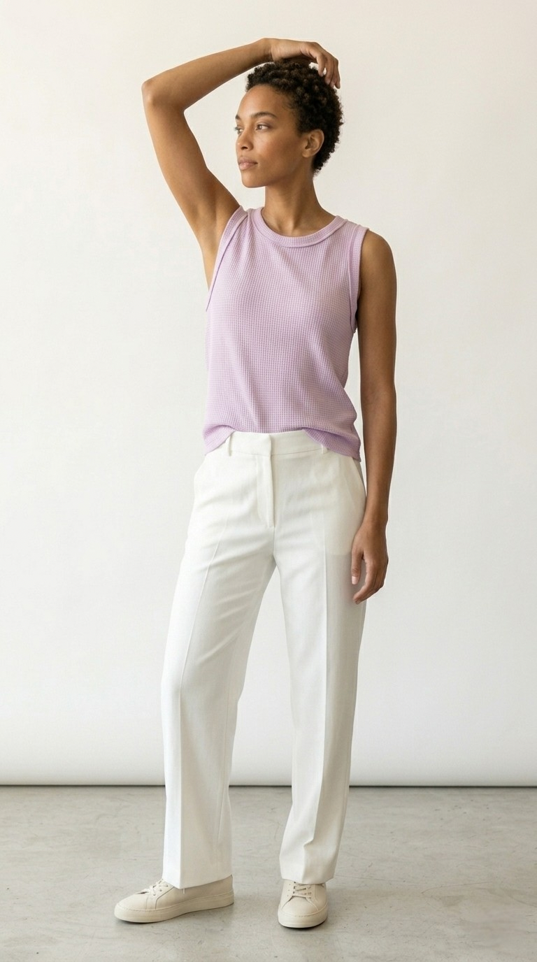 Alvéole Lilac Round Neck Waffle Tank