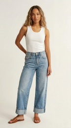 Tonneau Wide Leg Cuffed Jeans