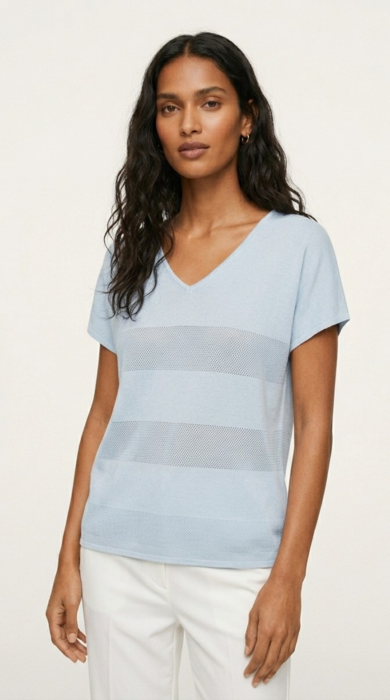 Onde Baby Blue Stripe Texture Knit Sweater