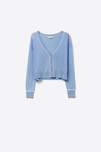 Contour Baby Blue Contrast Trim Cardigan