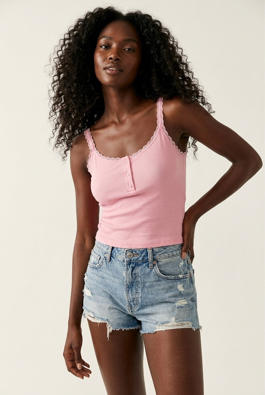 Liseret Ribbed Lace Trim Tank
