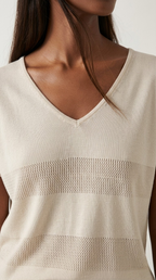 Onde Beige Stripe Texture Knit Sweater