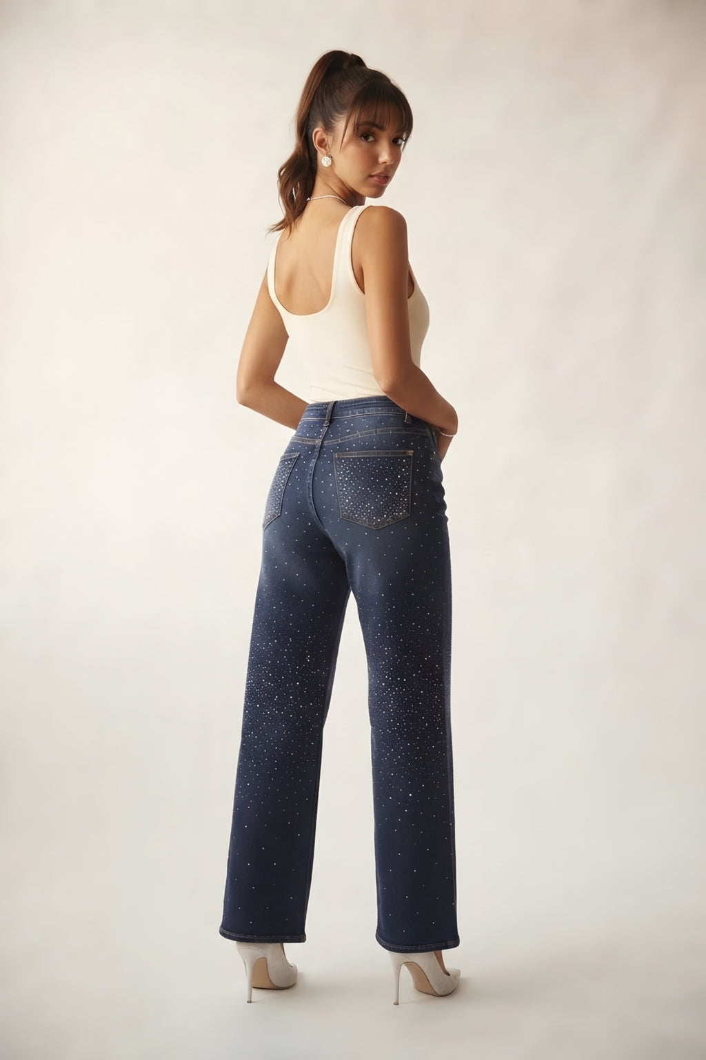 Éclat Wide Leg Rhinestone Denim