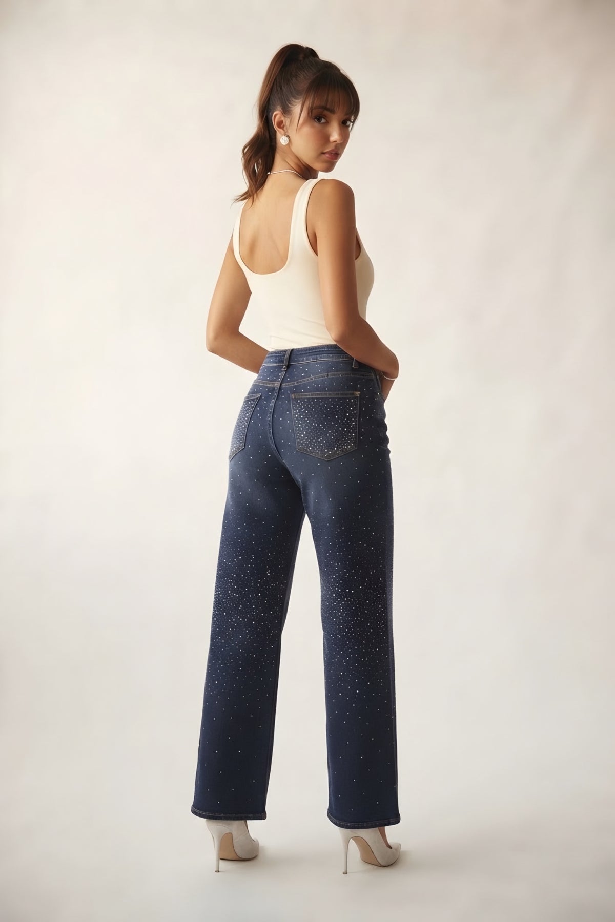 Éclat Wide Leg Rhinestone Denim