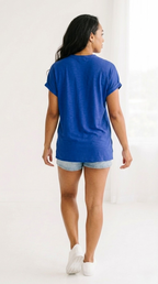 Vif Royal Blue Split Neck Blouse