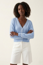 Contour Baby Blue Contrast Trim Cardigan