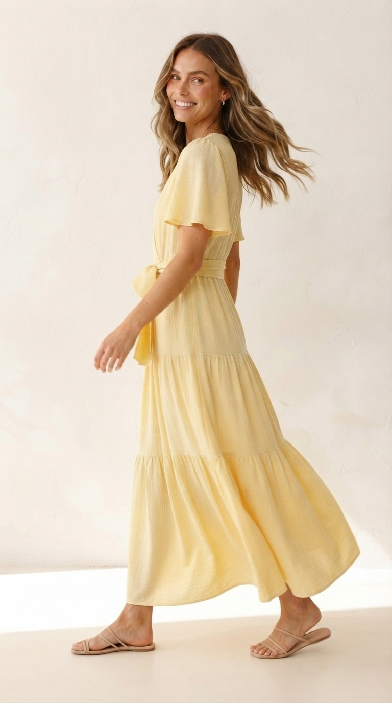 Citrine Flutter Sleeve Maxi Dress