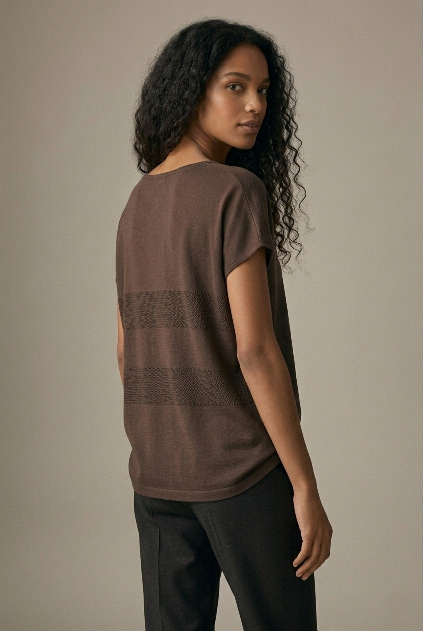 Onde Brown Stripe Texture Knit Sweater