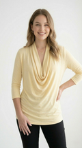 Drapé Cowl Neck 3/4 Sleeve Top