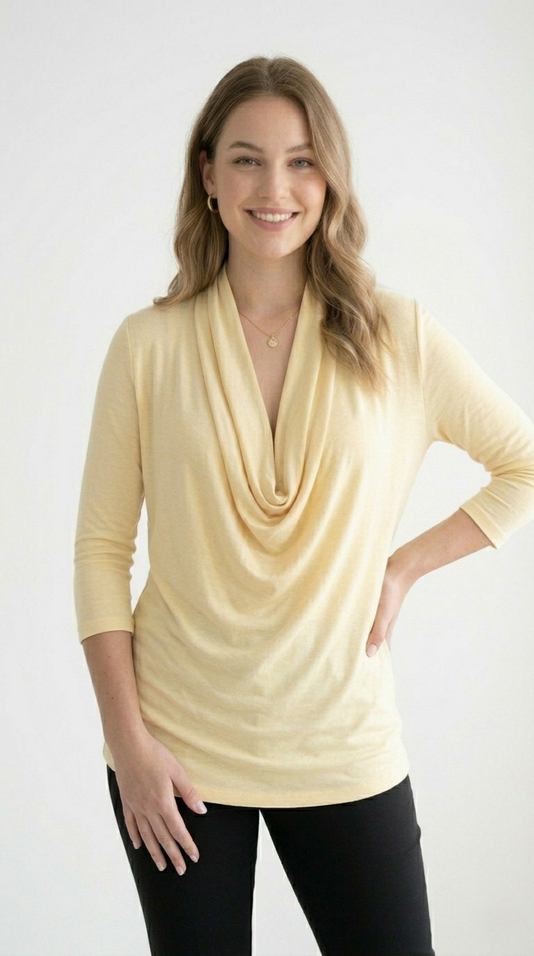 Drapé Cowl Neck 3/4 Sleeve Top