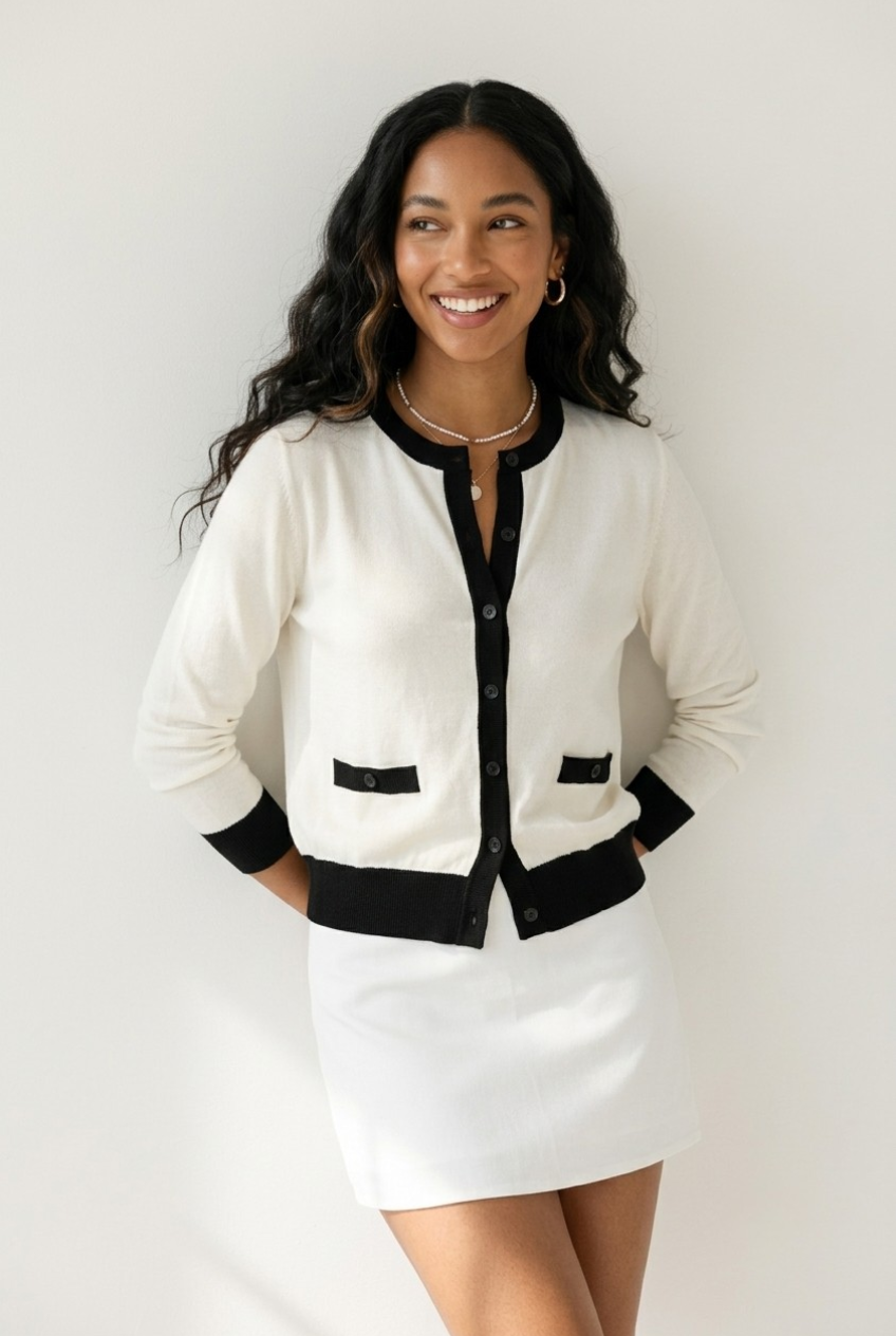 Galon Contrast Trim Cardigan