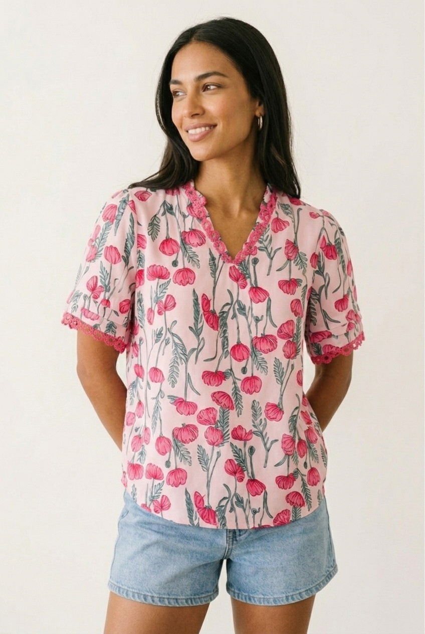 Pavot Floral Crochet Trim Blouse