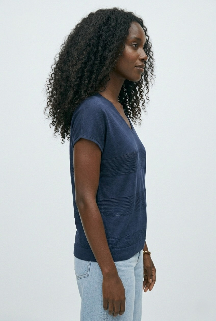 Onde Navy Stripe Texture Knit Sweater