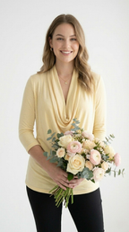 Drapé Cowl Neck 3/4 Sleeve Top