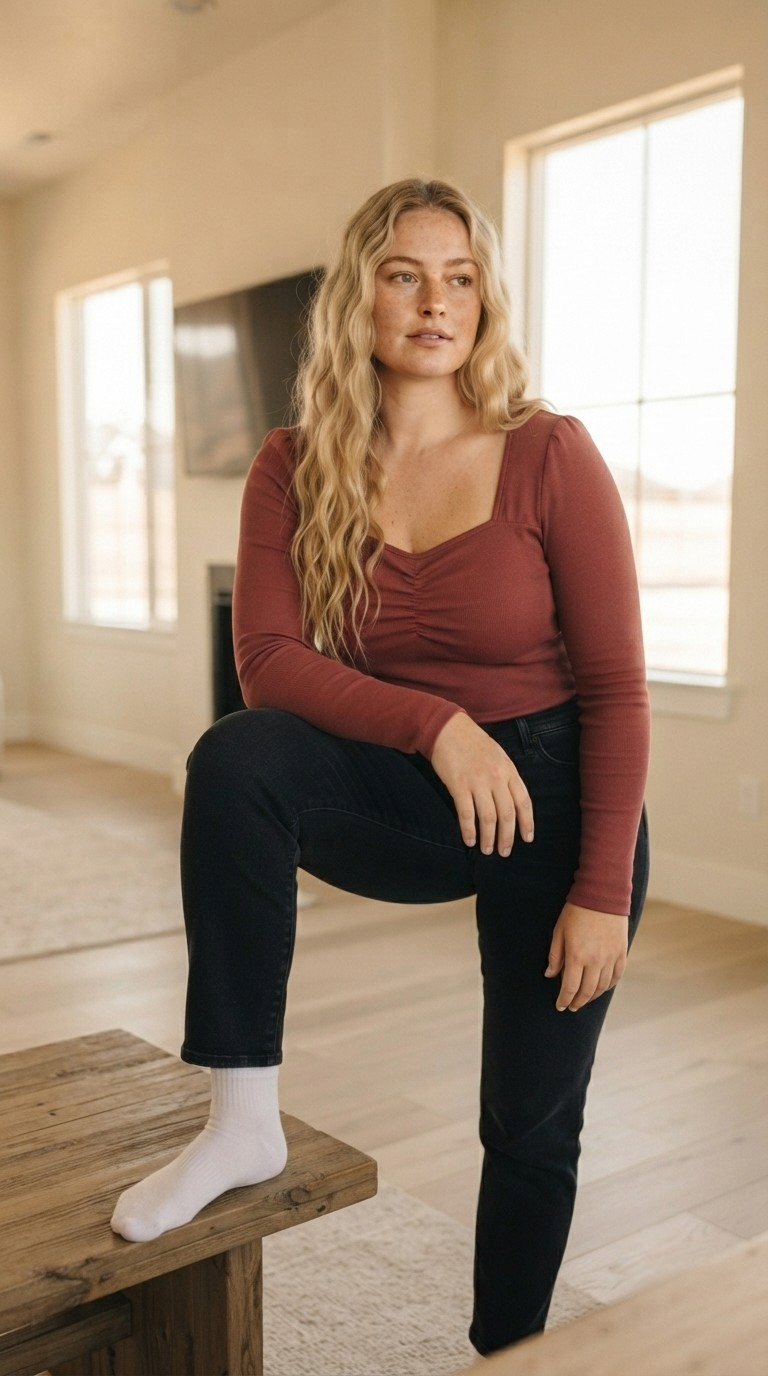 Grenat Gathered Ribbed Top