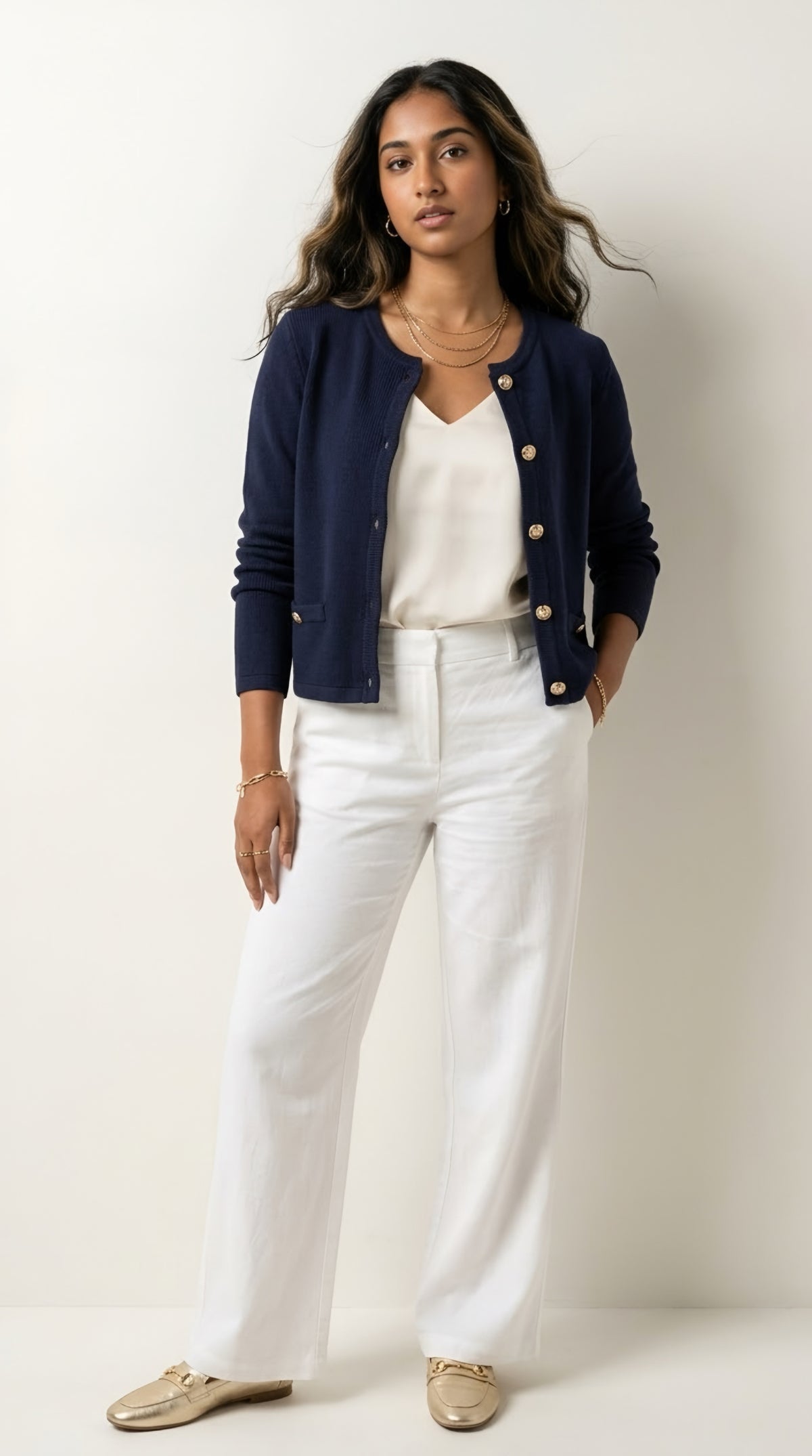 Dorée Gold Button Cardigan