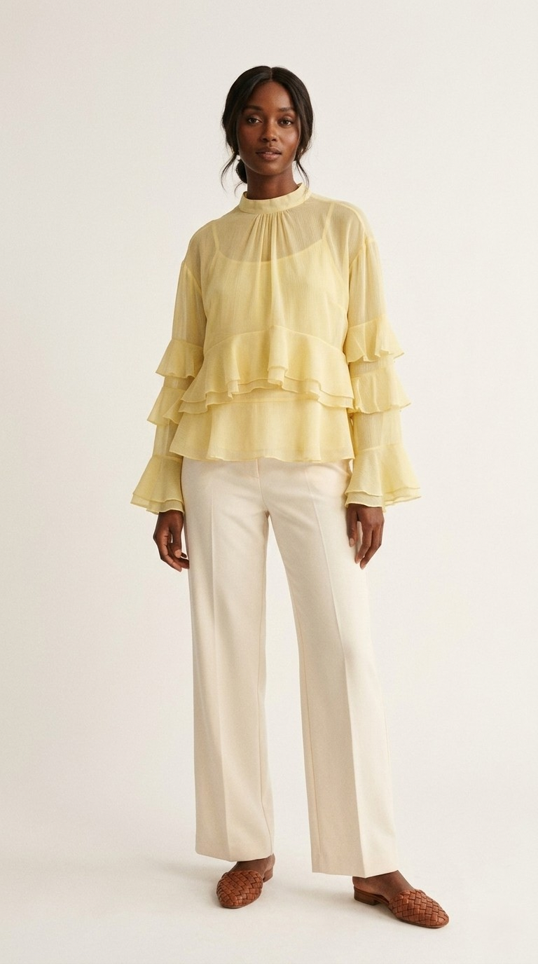 Volière Ruffle Chiffon Blouse