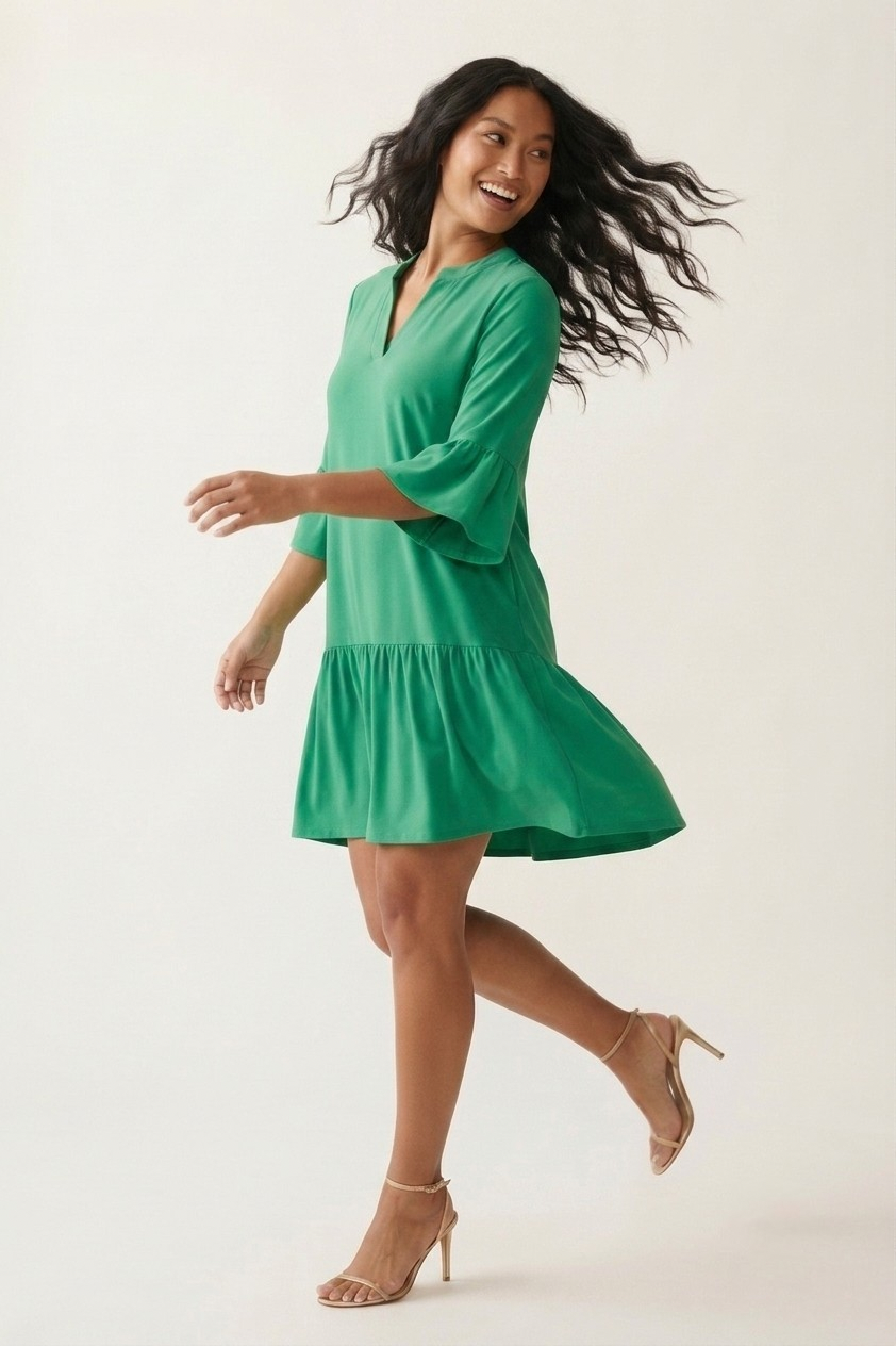 Émeraude Ruffle Cuff Tiered Dress