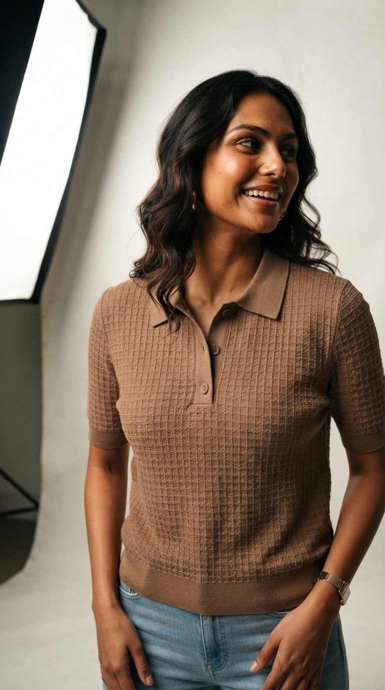 Tricot Textured Knit Polo Shirt