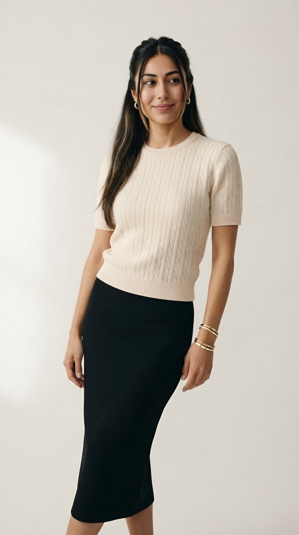 Câble Fine Knit Crew Neck