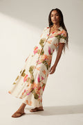 Aquarelle Floral Maxi Shirt Dress