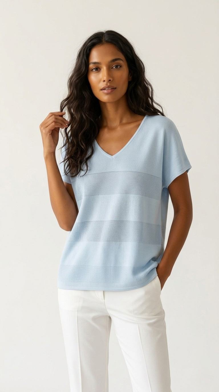 Onde Baby Blue Stripe Texture Knit Sweater