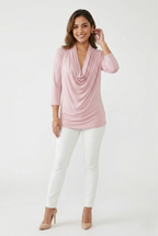Drapé Cowl Neck 3/4 Sleeve Top
