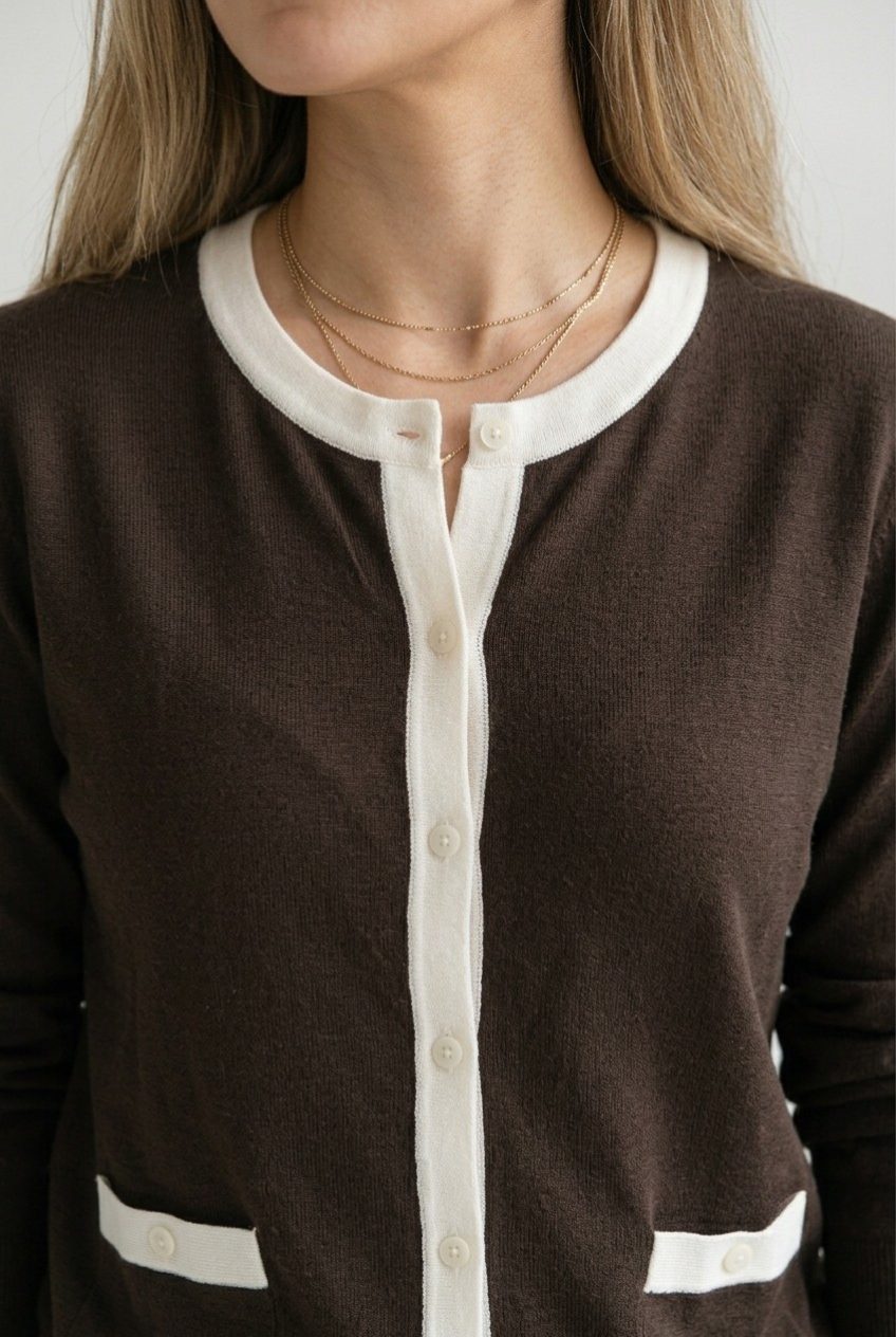 Galon Contrast Trim Cardigan