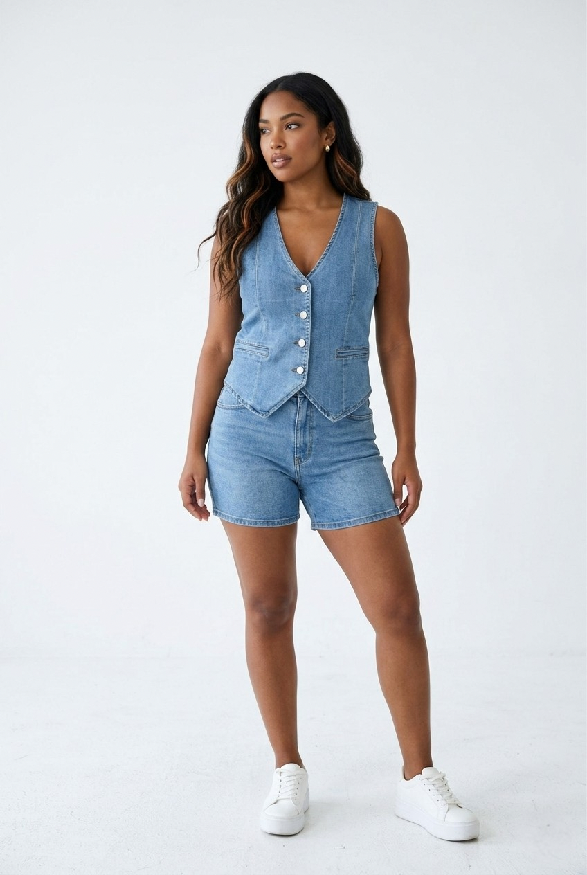 Gilet Denim Button Vest
