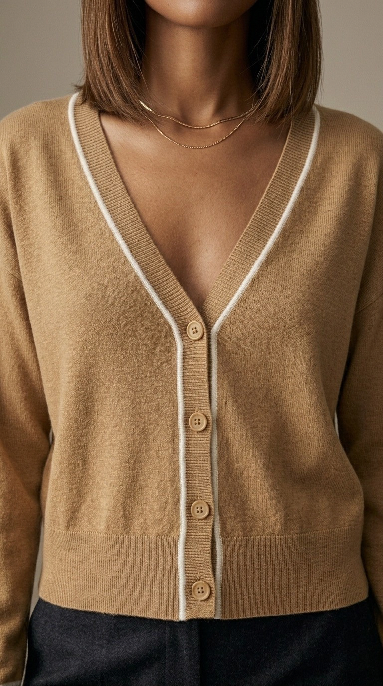 Contour Camel Contrast Trim Cardigan