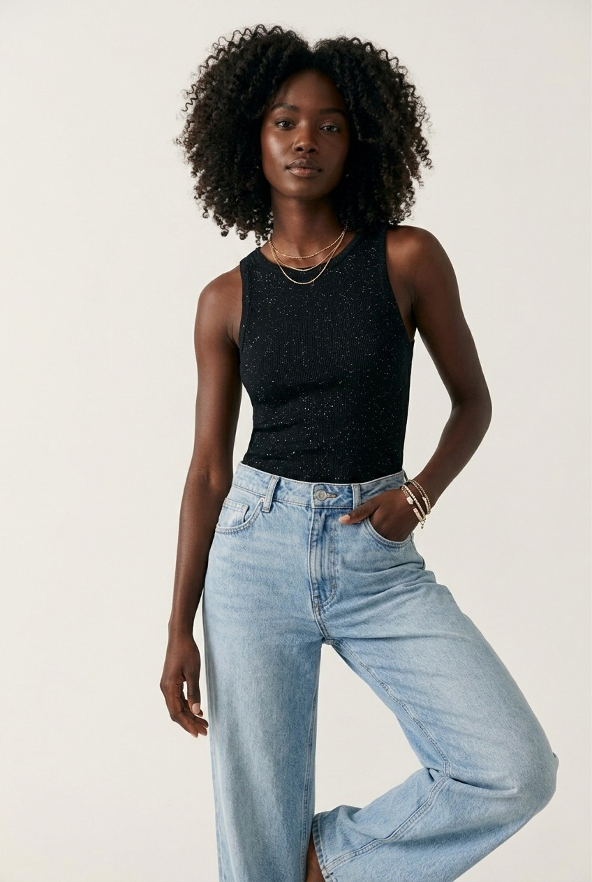 Paillette Glitter Ribbed Tank