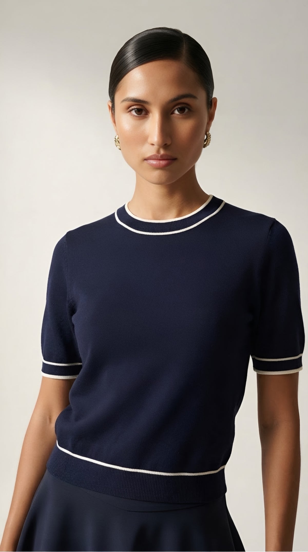 Fil Fine Knit Contrast Trim Sweater