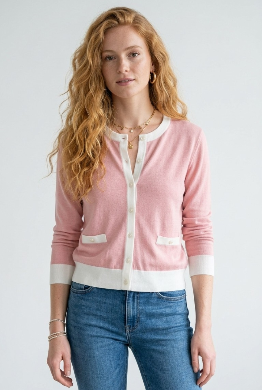 Galon Contrast Trim Cardigan