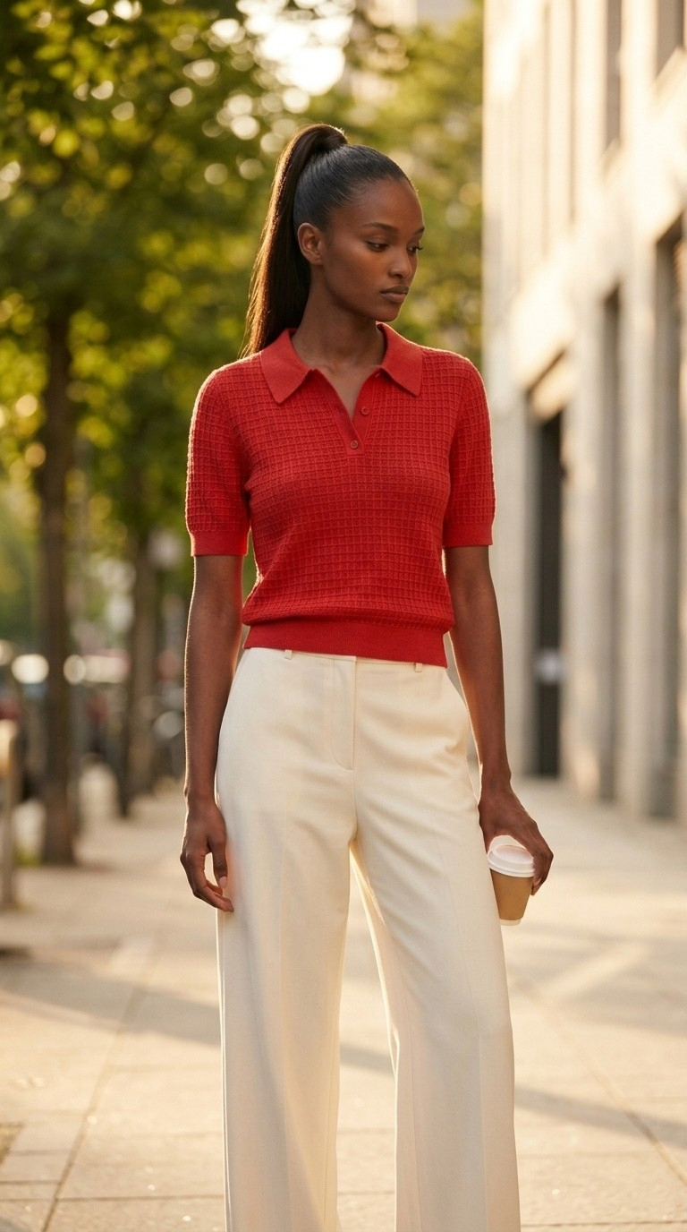 Tricot Textured Knit Polo Shirt