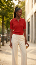Tricot Textured Knit Polo Shirt