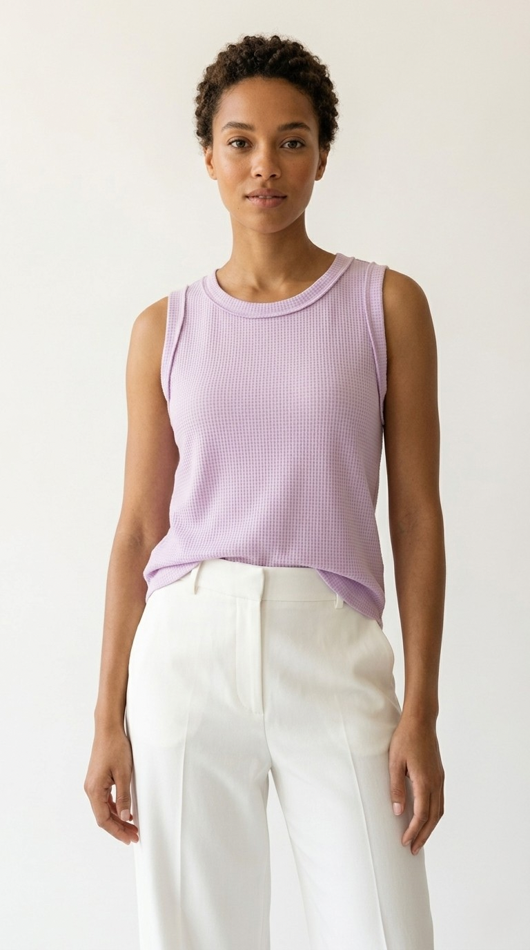 Alvéole Lilac Round Neck Waffle Tank
