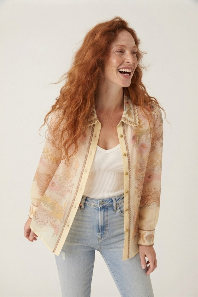 Dentelle Floral Lace Trim Shirt