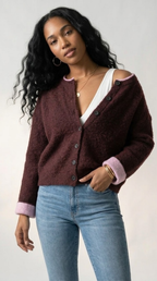Contraste Fluffy Knit Cardigan