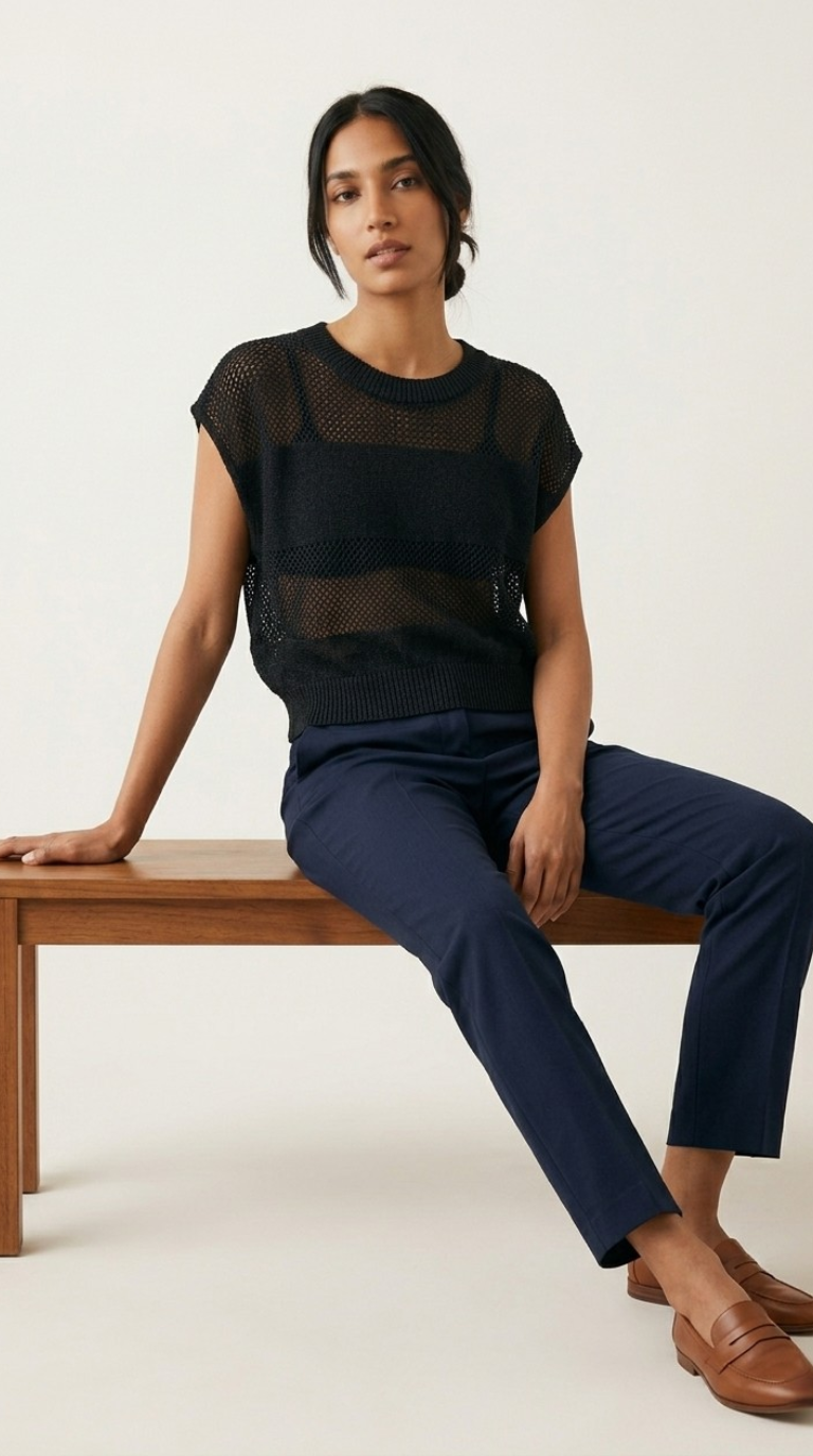 Treillis Cap Sleeve Sweater