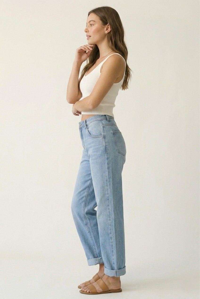 Côté Straight Leg Rolled Hem Jeans