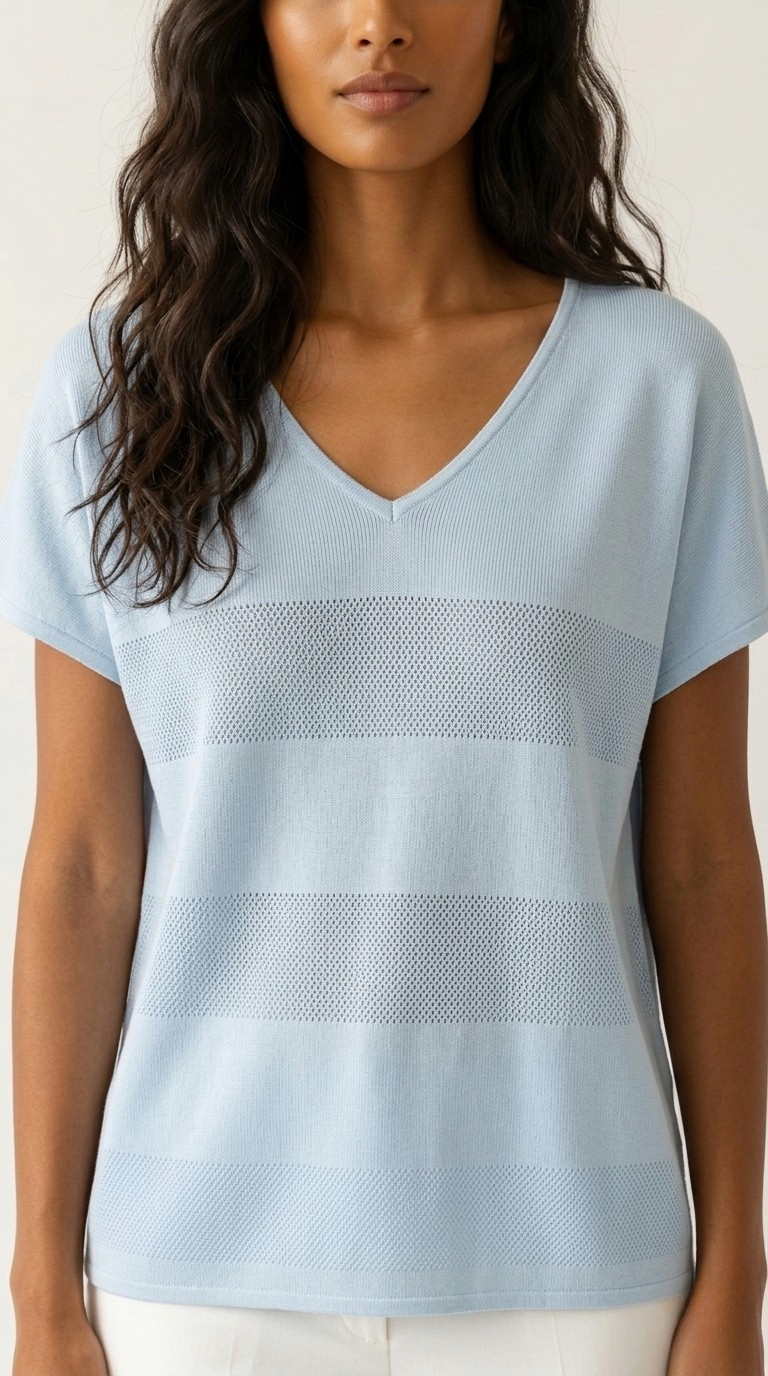 Onde Baby Blue Stripe Texture Knit Sweater