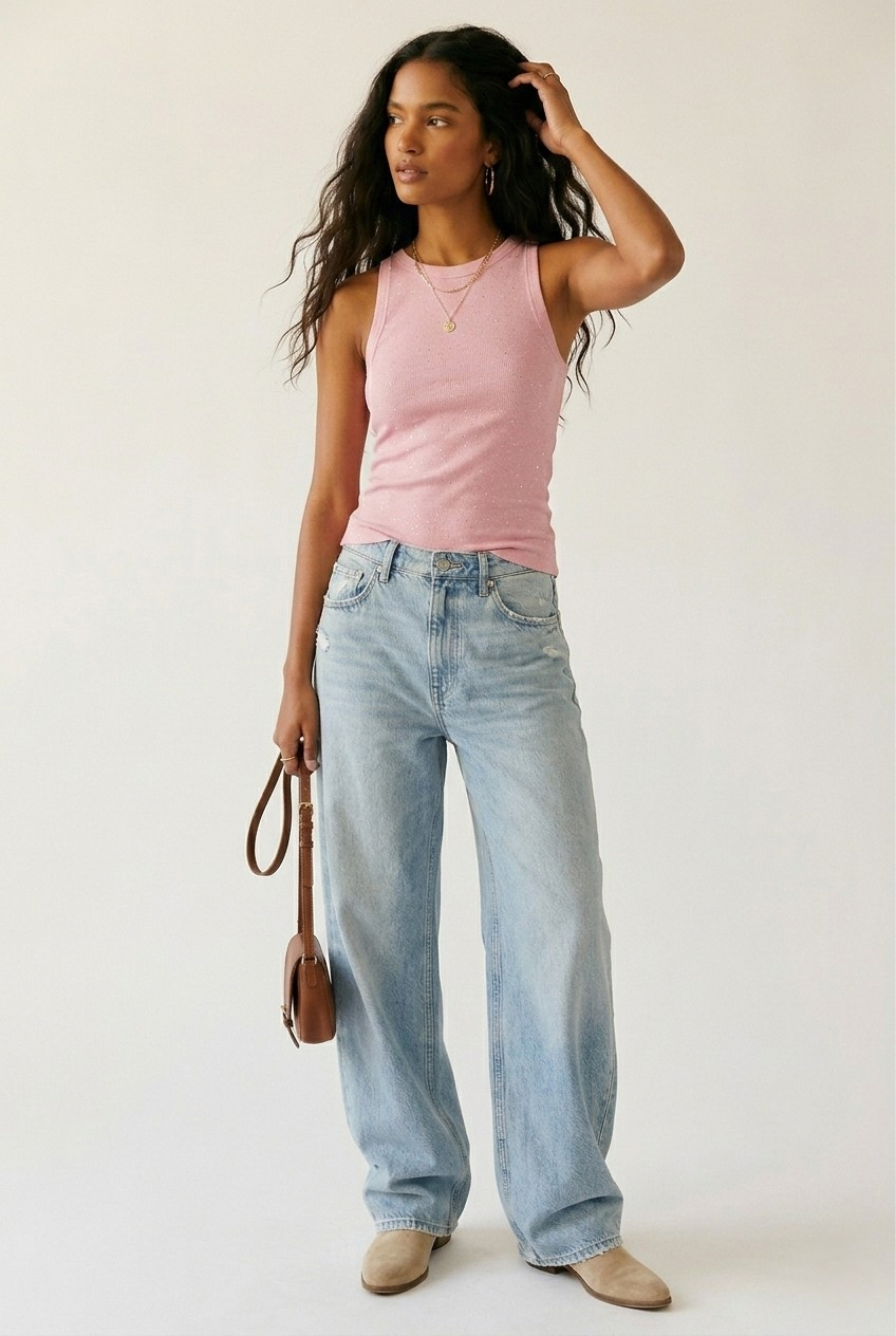 Paillette Glitter Ribbed Tank