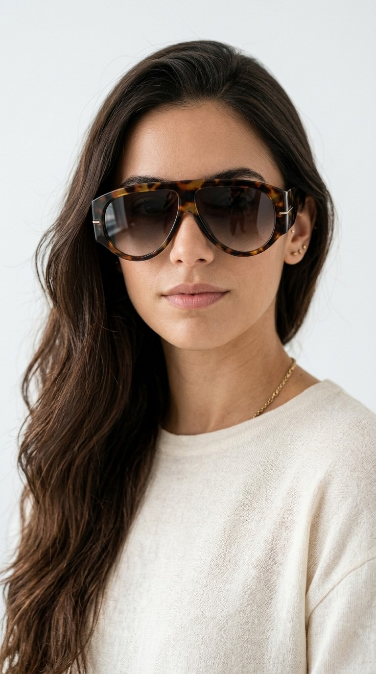 Visor Tortoiseshell Chunky Frame Sunglasses