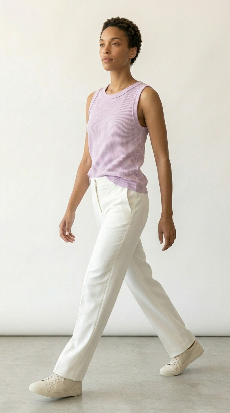 Alvéole Lilac Round Neck Waffle Tank