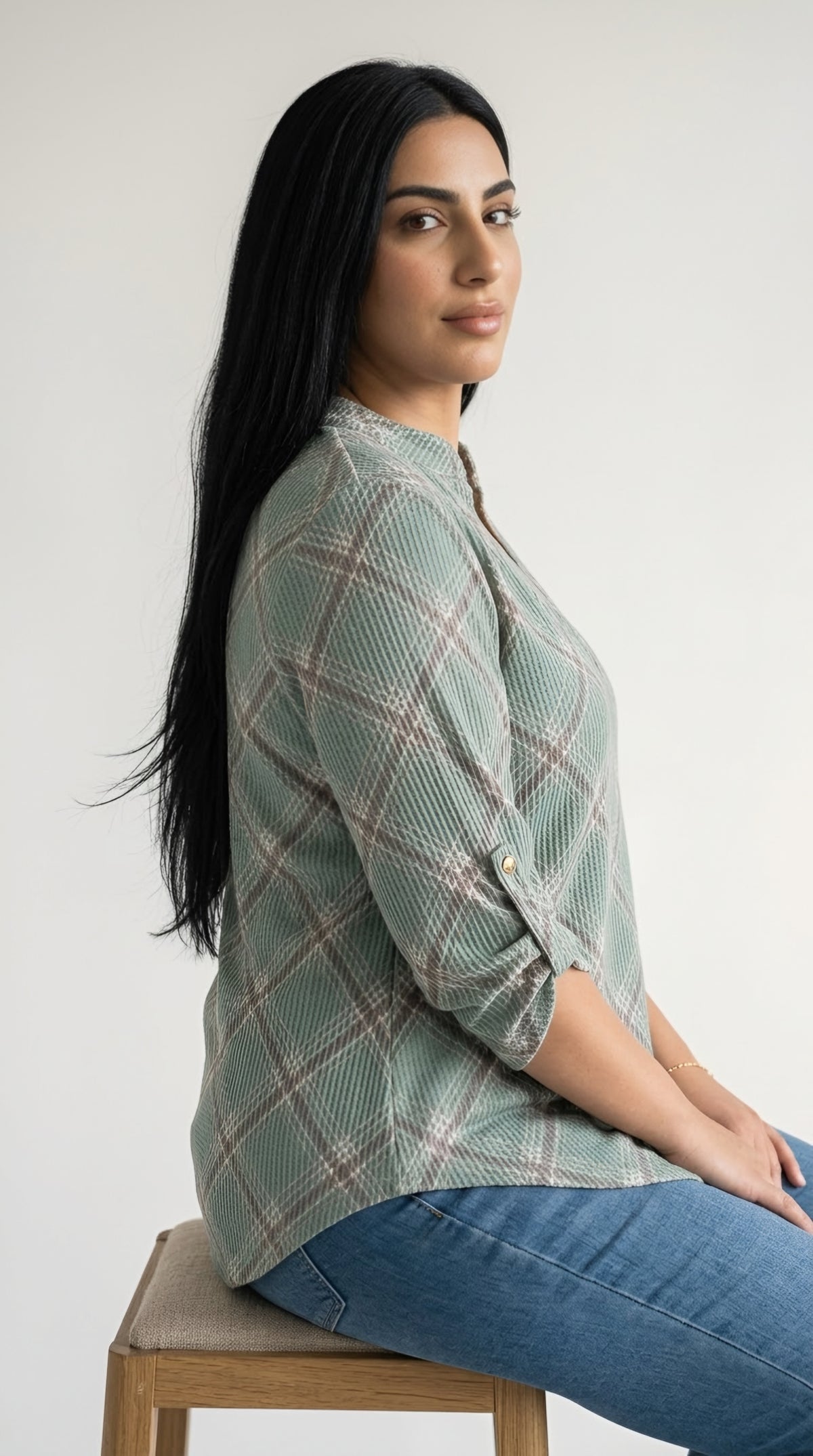 Écossais Split Neck Plaid Top