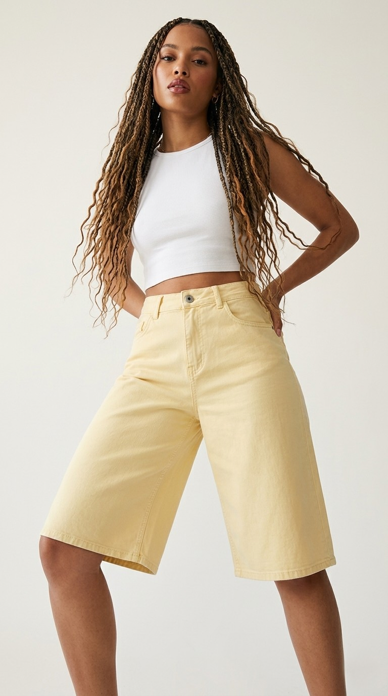 Indigo Wide Leg Bermuda Shorts