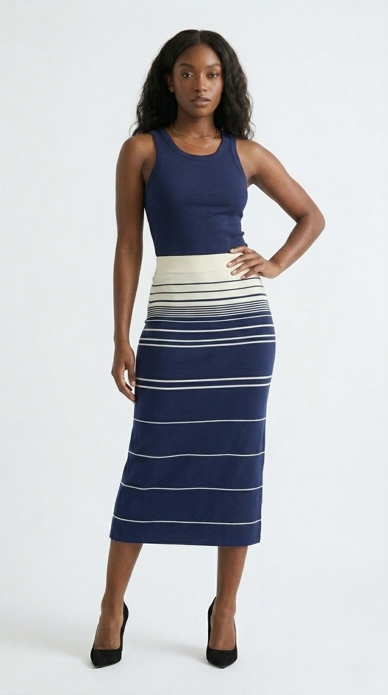 Bord Stripe Knit Midi Skirt